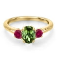 thumbnail image 3 of Gem Stone King 10K Yellow Gold Green Tourmaline and Red Created Ruby Engagement Ring for Women | 1.20 Cttw | Oval 7X5MM | Gemstone October Birthstone | Size 7, 3 of 6