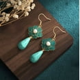 thumbnail image 5 of EOEMY Turquoise Drop Dangle Earrings Cloisonne Boho Gemstone Flower 18K Gold Plated, 5 of 5