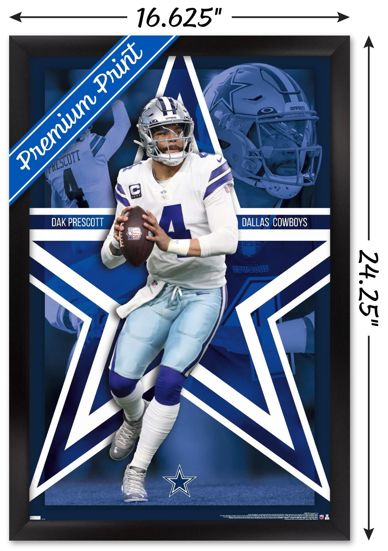 NFL Dallas Cowboys - Dak Prescott 22 Wall Poster, 14.725" x 22.375" Framed