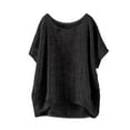 thumbnail image 2 of Black Women's Short Sleeve T-shirt, Women'S Summer Short Sleeve Solid Casual Loose Linen Top,Women's Short sleeve T-shirt L, 2 of 4