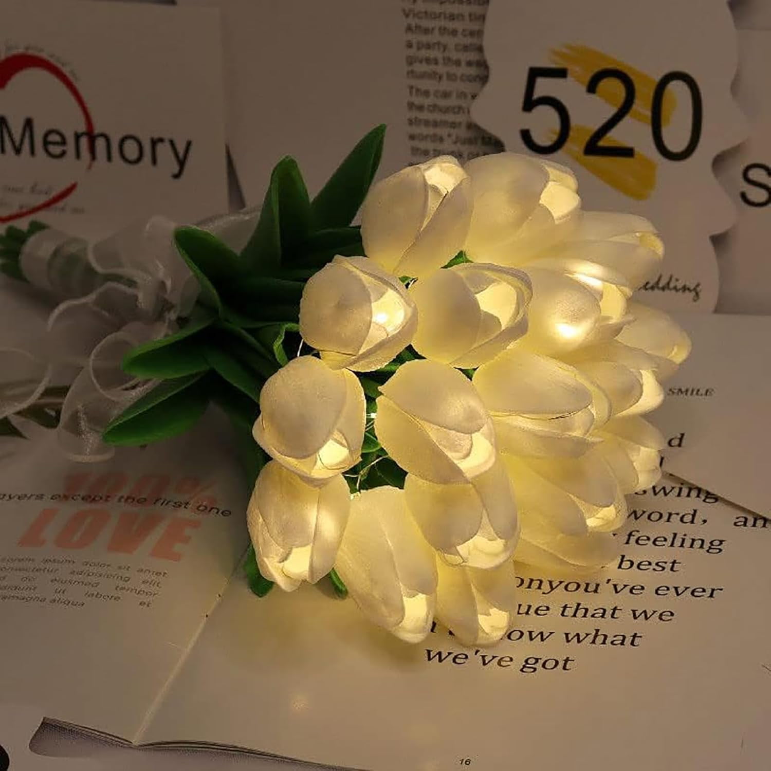 Artificial Tulip Flowers LED Lights Fake Tulips Bouquet Battery Powered Real Touch Led Night Light for Home Office Table Centerpiece Wedding