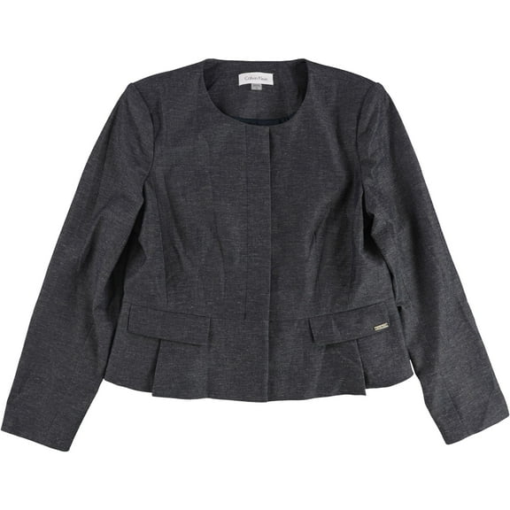 Calvin Klein Womens Peplum Four Button Blazer Jacket, Grey, 16