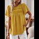 thumbnail image 5 of Blusas de Verano para Mujer, Cuello Redondo, Corta, Blusas Casuales de con Dobladillo de Encaje Fluido, Ropa de Moda 2025 Amarillo S, 5 of 10