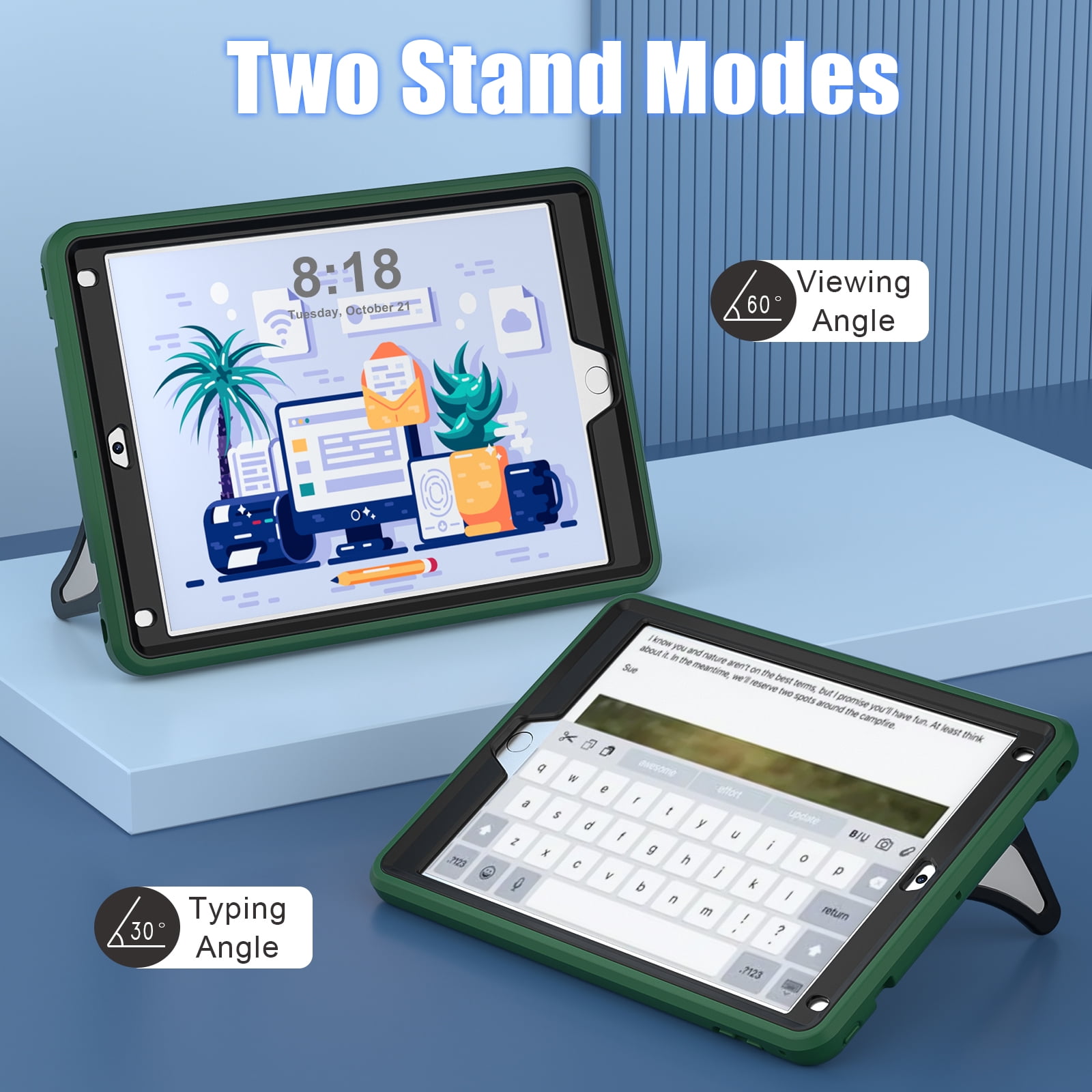 TECH CIRCLE Kids Case for iPad 9.7 2018/2017/iPad Air 2/Pro 9.7 with Pencil Holder,Shockproof Portable Handle Stand Protective Kids Case for iPad 9.7 Inch 6th Gen/5th Gen/Air 2/Pro 9.7",Green