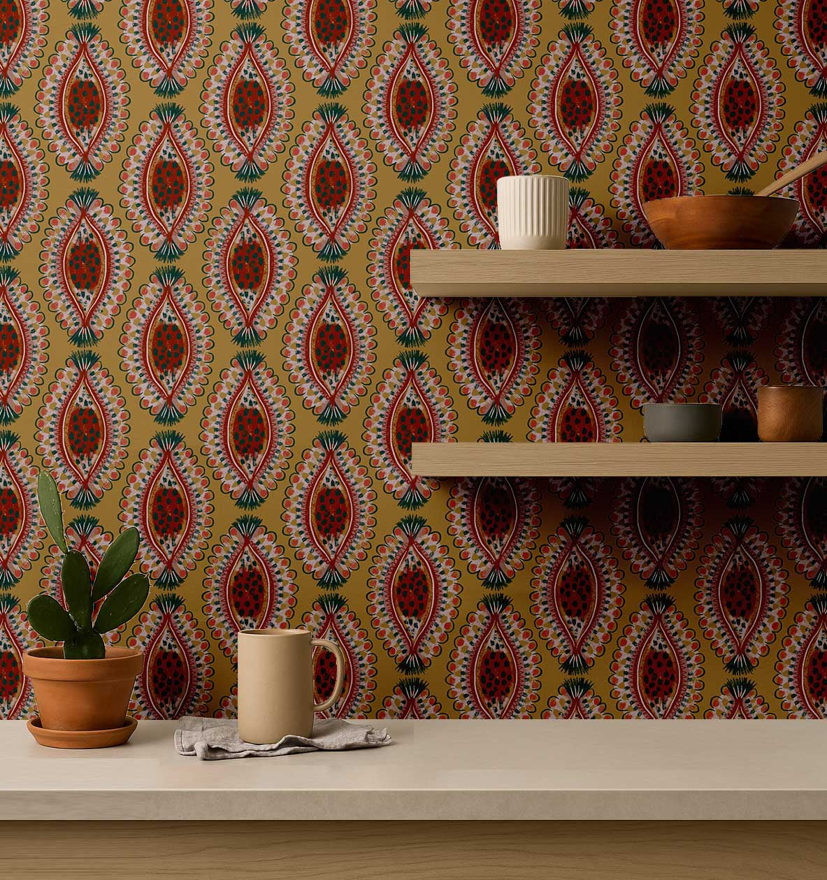 S4Sassy Peel And Stick Wall Covering, Tribal Zigzag Removable Vinyl Wallwrap- Textured Wall Mural Yellow Instant Walls Makeover Wallpaper Bedroom Bathroom