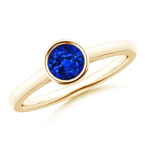 Round Shape Blue Sapphire Cocktail Band Ring Women 925 Sterling Silver Yellow Gold Plated September Birthstone Valentine Day Birthday Gift Gemstone Jewelry