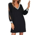 thumbnail image 3 of ASFGIMUJ Women Shiny Mesh Stitching Glamorous Black V Neck Mini Dress Long Sleeve Dress Silk Cotton A Line Dress plus Size Fancy Dress Casual Dresses for Women Long Sleeve Summer Dresses, 3 of 9