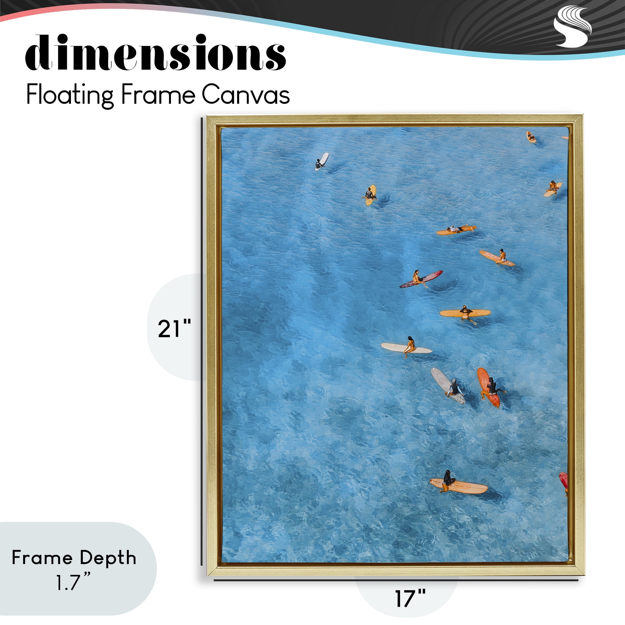 Stupell Industries Leisurely Surfers on Sea Gold Framed Floater Canvas Wall Art, design by Jesse Keith