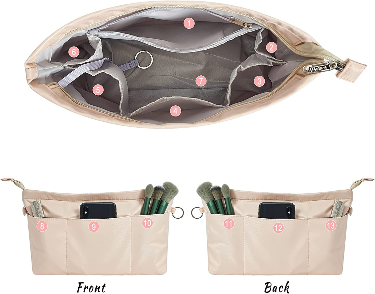 Vercord Premium Nylon Purse Organizer Tote Handbag Insert Organizers Bag in  Bag Zipper 13 Pockets Black Medium - Walmart.com