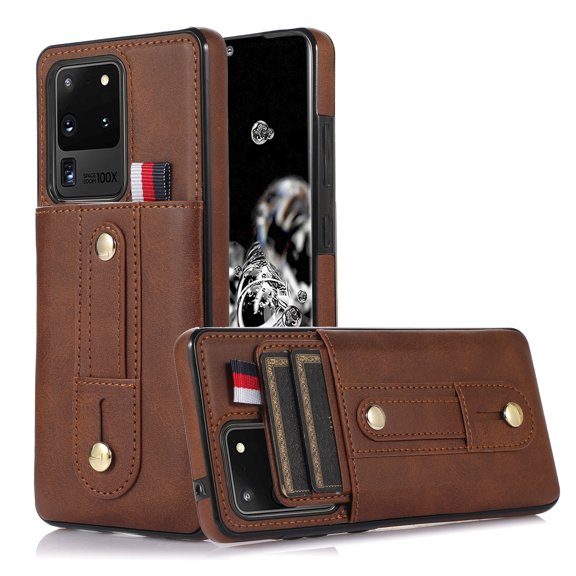 for Samsung Galaxy S20 Ultra Case Wallet with Slide Credit Card Holder, Flip Premium PU Leather Hidden Kickstand Classic Retro Heavy Duty Protective Cover for Samsung Galaxy S20 Ultra,Brown