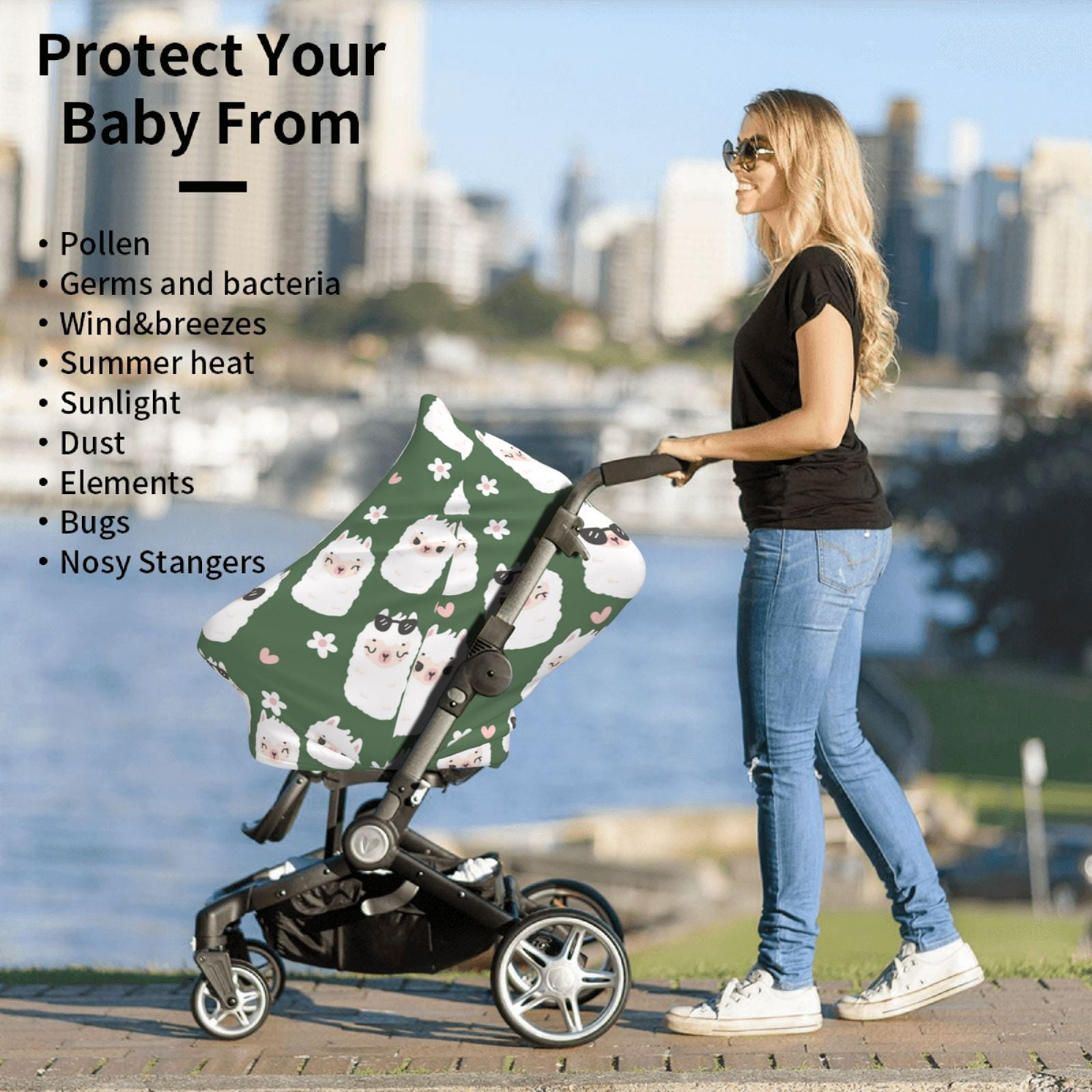 Fotbe Alpaca Faces Pattern Car Seat Covers for Babies, Nursing Breastfeeding Cover Infant Carseat Canopy, Soft Stretchy Carrier Cover