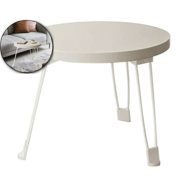 Dvruxg Foldable Small Round Side Table for Bedroom, Living Room & Balcony – Portable Wood End Table with Double Layer Storage(White)