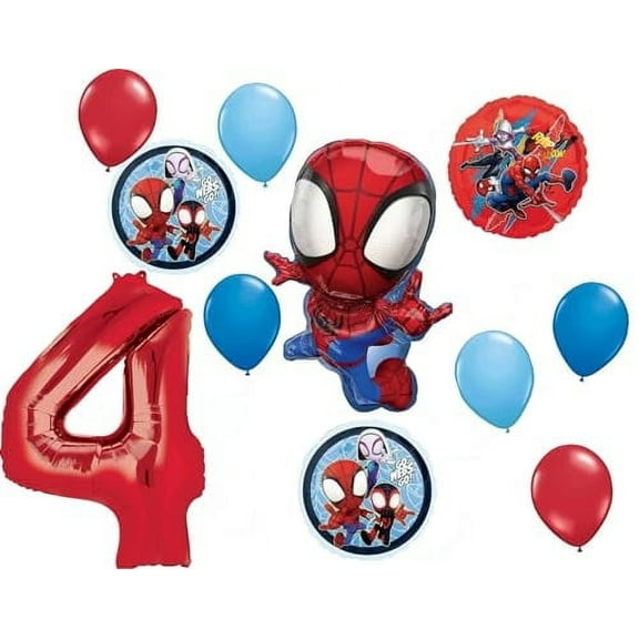 Spidey and His Amazing Friends 4th Birthday Party Supplies 11pc Balloon Bouquet Decorations