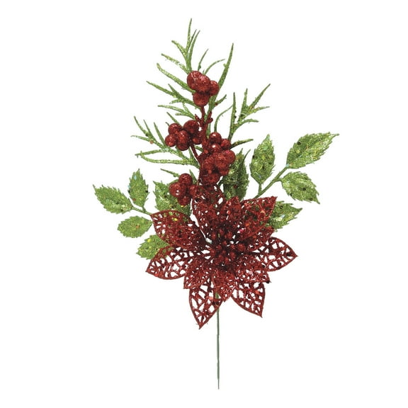 Darice Glitter Poinsettia Pick Red/Green, 8 x 12 inches