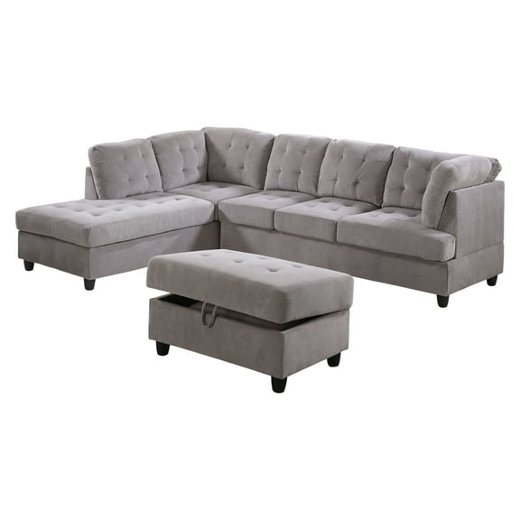 AYCP Furniture_Corduroy L Shape Sectional Sofa with Storage Ottoman, Left Hand Facing Chaise
