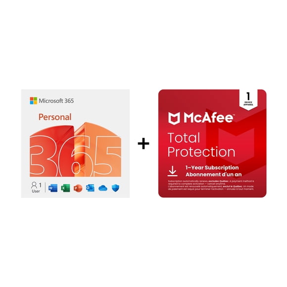 Microsoft 365 Personal 12-mos + McAfee Total Protection 1-Device 1-Year [Téléchargement numérique]