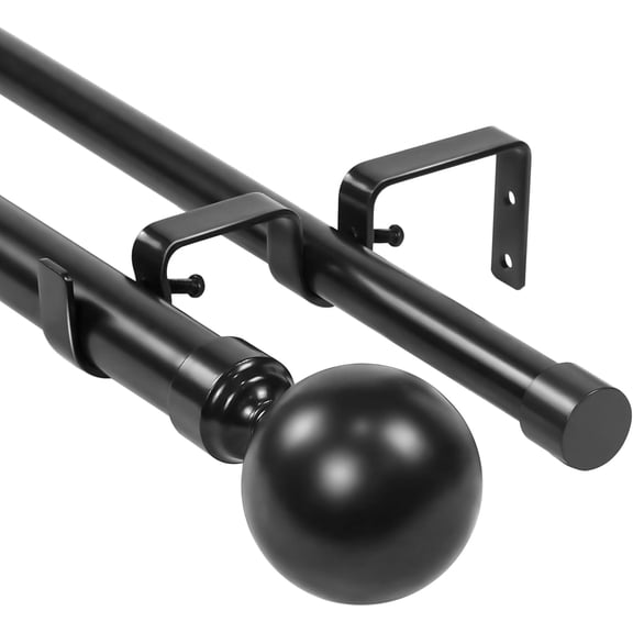 Urbanest Adjustable Double Curtain Rod Set Steel Ball Manhattan Finials – 1″ Front & 3/4 Back Rod With Antique Brass Rod, 84–120 Inches