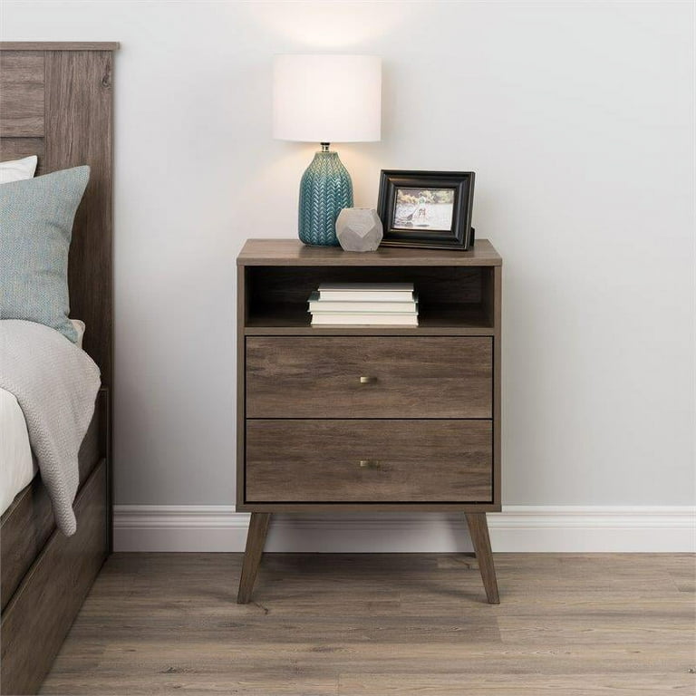 Home Square Mid Century Modern 2 Drawer Tall Nightstand Set in