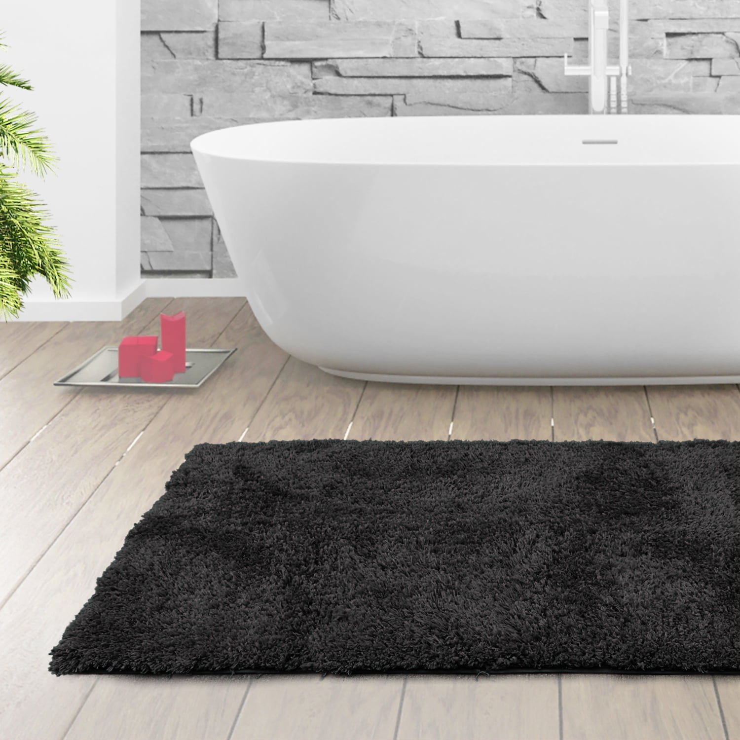 Clara Clark Set of 3 Absorbent Bath Mat Non-Slip Backing Rubber Bathroom Rugs, Large, 32x48, Black