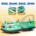 thumbnail image 3 of Conchico 12V Bumper Cars for Kids, Kids Ride on Toy for Toddler Boys Girls 3-5, 360° Spin, Ride on Cars with Remote Control, Anti-Collision Padding, Safety Belt, LED Lights, Bluetooth, Blue-Green, 3 of 7