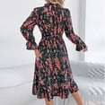 thumbnail image 4 of BRGZLK Women's Floral Dress Summer Trendy Long Sleeve V-Neck Empire Waist Midi Dress Soft Loose Comfortable Solid Color Flowy Wedding Guest Dresses Black S, 4 of 6