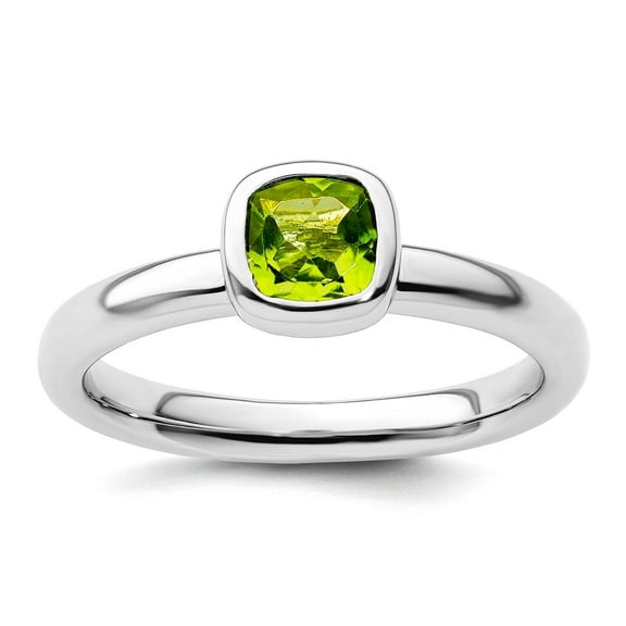 925 Sterling Silver Bezel Polished Stackable Cushion Cut Peridot Ring Size 5 Stackable Ring for Women