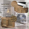 thumbnail image 3 of JYED Mid Century Modern TV Stand for TVs up to 75", with Gold Hollow Metal Mesh Decorated, Boho TV Console with Storage Cabinets, Black TV Stand for Living Room, 69.5"x15.6"x24.8", 3 of 16