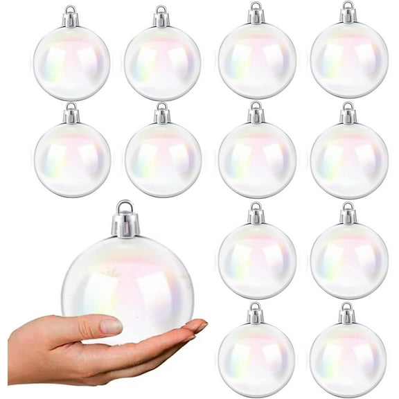 12 Pcs Christmas Iridescent Plastic Decoration 2.36 Inch Iridescent Ornaments Christmas Tree Decorations Clear Balls Ornaments for Halloween,Christmas,Birthday,Wedding,Party,Xmas Decorm,Crafts