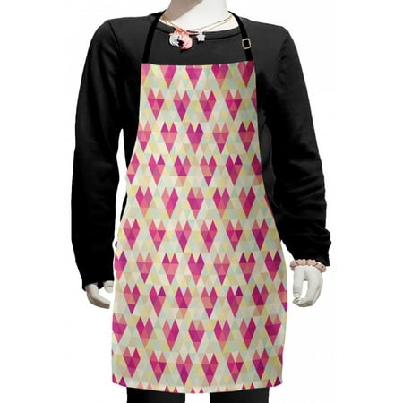 

Geometric Kids Apron Colorful Modernistic Mosaic Design with Tiny Triangles Pattern Boys Girls Apron Bib with Adjustable Ties for Cooking Baking Painting Pink and Multicolor by Ambesonne