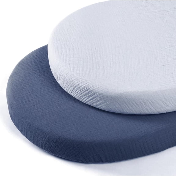 Muslin Bassinet Fitted Sheets, 2 Pack for Baby Boy and Girl, Soft Breathable Stretchy Baby Pad/Mattress Sheet Set, Universal Fit for Hourglass Oval and Rectangle Bassinet Mattress