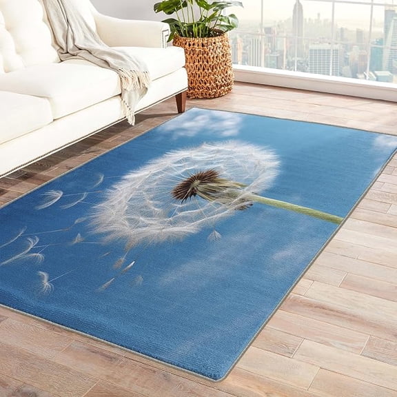 Dandelion Rug, Washable Rugs for Living Room Bedroom, Large Area Rug, Non Slip Soft Low Pile Indoor Carpet & Home Decor 3 x 4ft