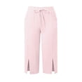 thumbnail image 4 of Girls Casual Solid Color Elastic Waist Capri Pants for Everyday Comfort with Pockets for Play, 8-9 Years, Pink, 4 of 5