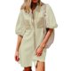 thumbnail image 2 of Camisas de Cuello en V de Manga Corta para Mujeres Vestido de Túnica de Rayas con Botón de Verano con Bolsillos, 95% Poliéster 5% Spandex para Diario Y Fiesta, 2 of 9