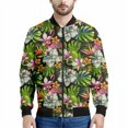thumbnail image 3 of Chaqueta con estampado de flores coloridas hawaianas para hombre, sudaderas con estampado 3D de plantas tropicales, abrigos de manga larga con cremallera estilo bombardero callejero, 3 of 4