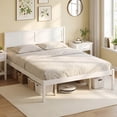 thumbnail image 4 of Costway Lit Plateforme en Bois Format Grand avec Tête de Lit, Base de Matelas, Blanc, 4 of 10