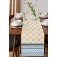 thumbnail image 4 of Boanket Yellow Teal Boho Table Runner - 60 Inch Long, Kitchen Dining Table Runner Dresser Scarves, Vintage Geometric Stripes Abstract Art Farmhouse Decor for Coffee Tables Wedding Party Banquet, 4 of 8