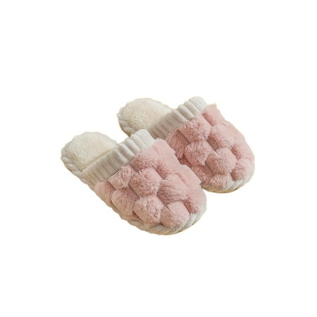 

GENILU Unisex Fuzzy Slipper Winter Warm Plush Slippers Slip On House Shoes Womens Home Shoe Comfort Fluffy Closed Toe Non-slip Pink 8.5-9