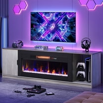Bestier Entertainment Center with Fireplace, 70" Modern TV Stand with Storage for 80-Inch TVs, Features Timer & Remote, Ideal for PS5 Gaming, in Gray Wood