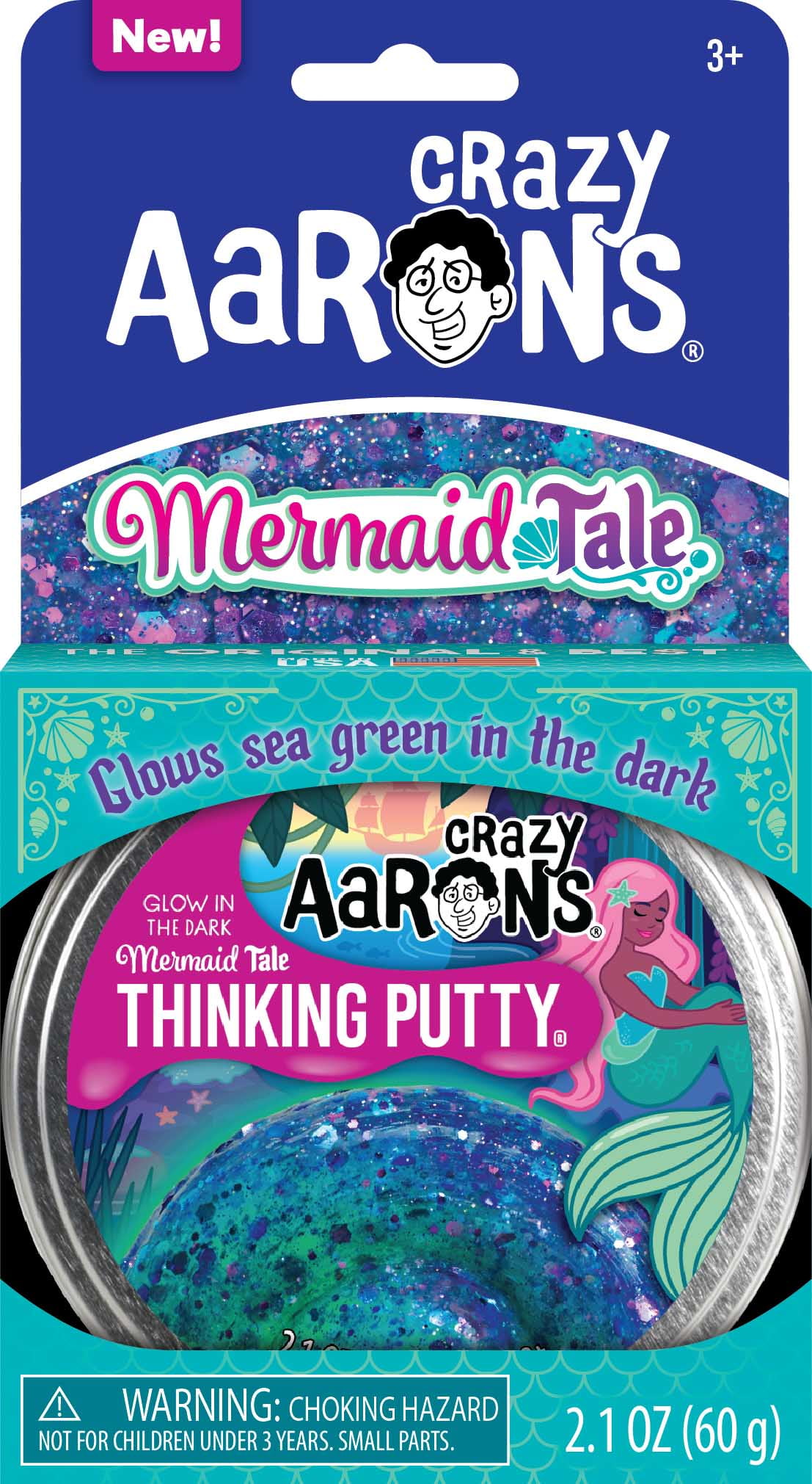 Crazy Aaron's Glow In The Dark Mermaid Tale Putty, Sea Green