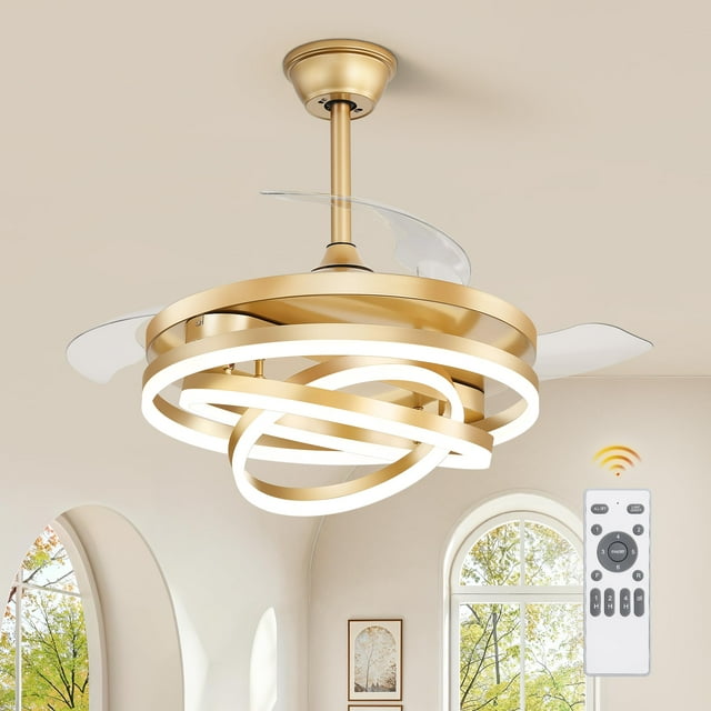 Ventilador de techo LEDIARY retráctil de 107 cm con luces y 6 velocidades color dorado