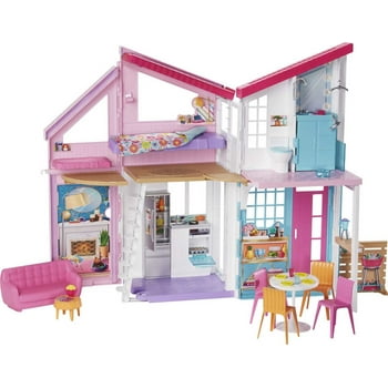 Barbie Malibu House Dollhouse Playset with 25 Furniture and Accessories (6 Rooms), Multicolor