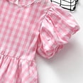 thumbnail image 5 of LNMQLPDBS Toddler Girl Clothes Ruffle Hem Casual Babydoll Tops Plaid Shirts for Girls Crewneck Puff Sleeve Top Party School Seaside Summer Blouse Pink 3-4 Years, 5 of 5