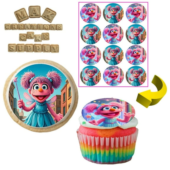 Sesame Streets Abby Cadabby 2.5" Round Edible Cupcake Toppers. 12 Per Sheet and Pre Cut