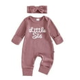 thumbnail image 5 of Gvdentm Newborn Outfit Girl Long Sleeve Letter Romper Ribbed Knit Jumpsuit Baby Girl Preemie Coming Home Outfit(Purple,3-6 Months), 5 of 5