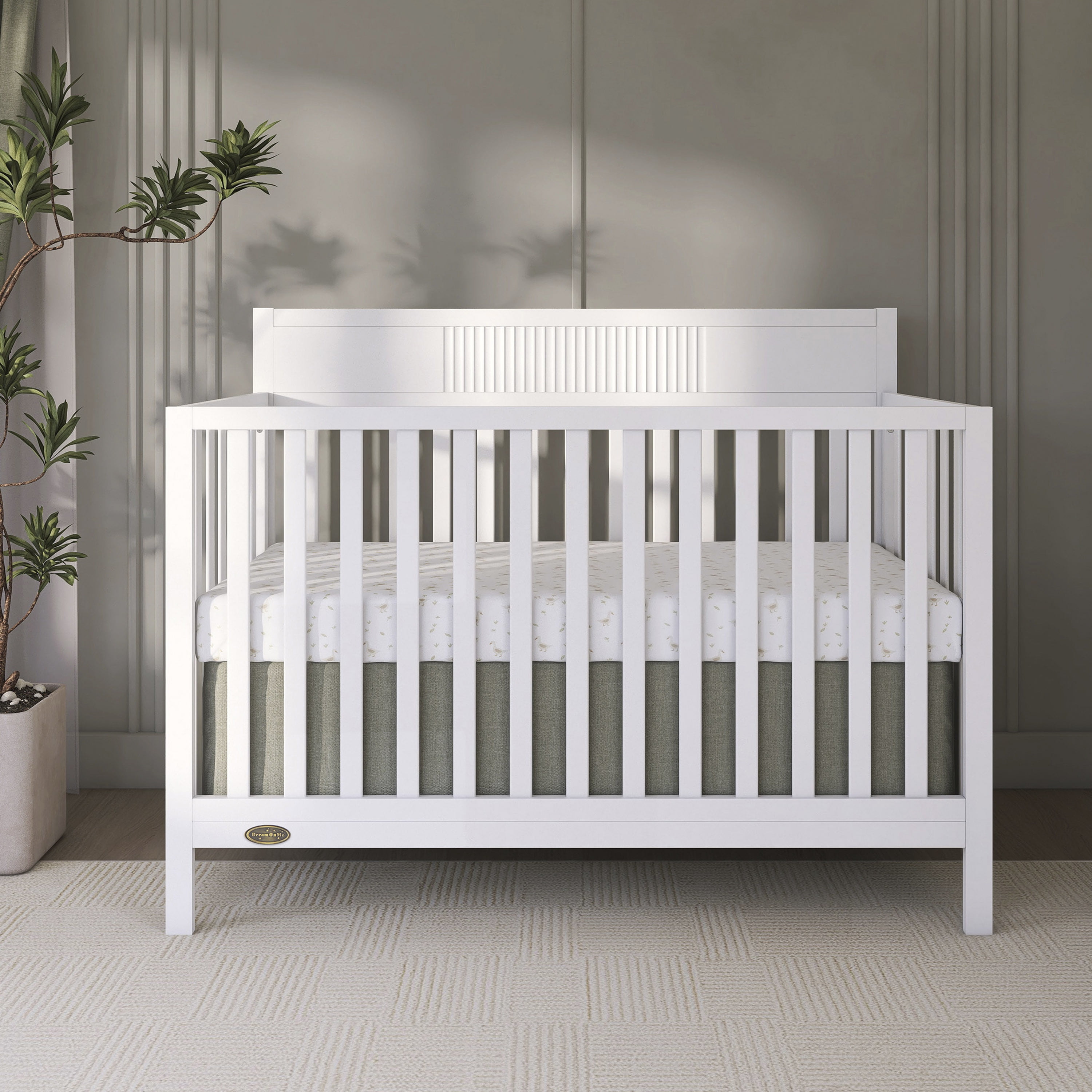 Dream On Me Ivy 5-in-1 Convertible Crib in White with Free Crib Mattress