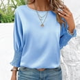 thumbnail image 5 of Bovxnpu 3/4 Length Sleeve Womens Tops, Business Dressy Casual Blouses for Women, Women's Casual Solid Color Round Neck 3/4 Sleeve Blouses M, 5 of 6