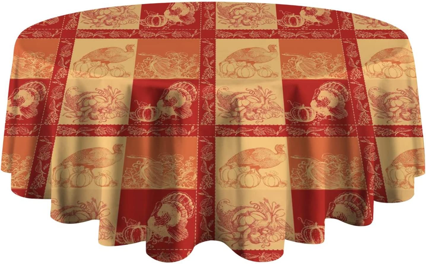 Thanksgiving Tablecloth Round with Fall Pumpkin Plaid Fall Tablecloth Round, Waterproof Wrinkle