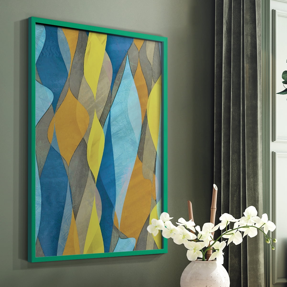 Colorful Cascade I Framed Print in Green Solid Wood Framed Print No Nail Hanging