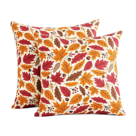Thanksgiving Throw Pillow Covers 18x18 Inch Set of 2, Pumpkin Decorative Square Pillowcases, Farmhouse Holiday Cushion Covers for Sofa Living Room Home Fall Halloween Thanksgiving Decor