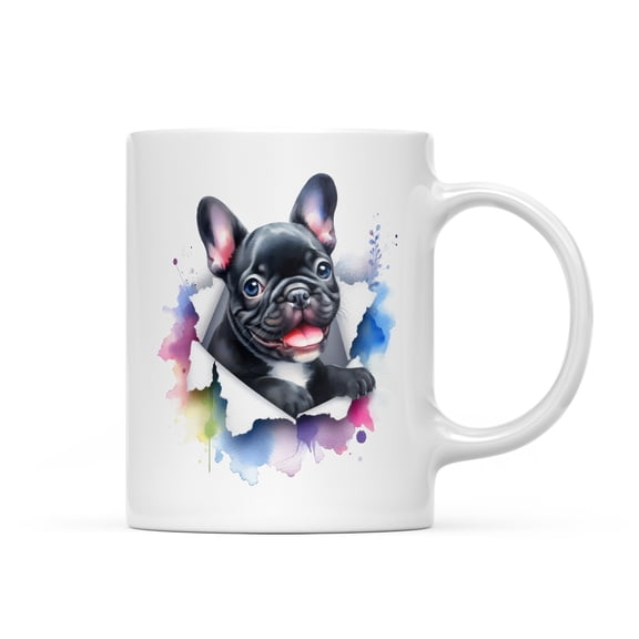 Funny Watercolor Adorable French Bulldog Peeking Through Torn Paper Effect Mug Dog Lover Gifts Coffee Tea Cup - 00026